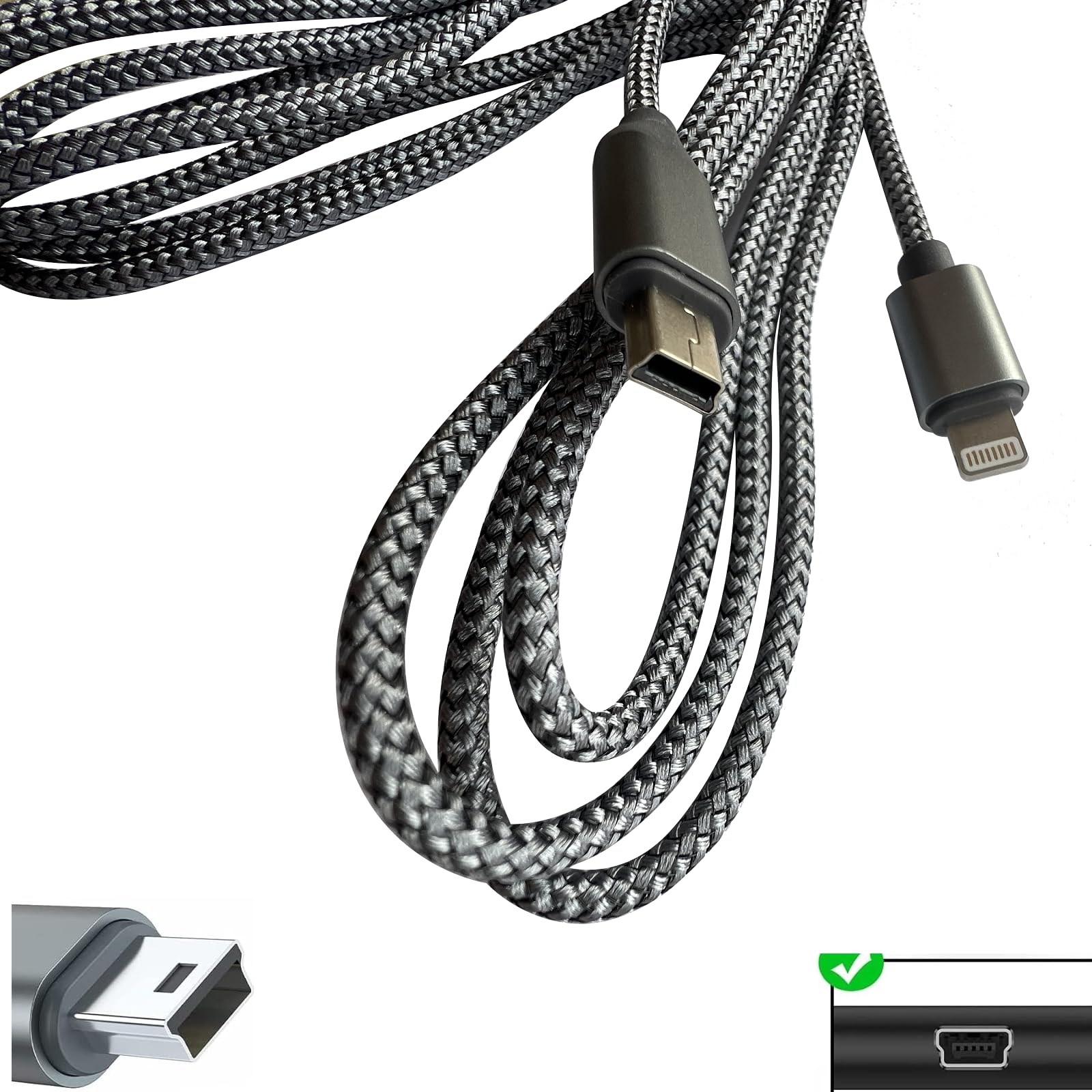 for Mini USB to 8 Pin Cable, 5ft 1.5m, Blue Yeti Microphone Cord Adapter, Camera Canon D, Nikon D Series, Import Photos, Videos from Camera to Phone 14/12/11/10/Xs Pro Max, SE, Xr,iPad,iPod