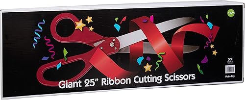 Miniatura 5 de Juego de tijeras de corte de cinta gigante con cinta de satén roja incluida, tijeras extra grandes de 25 pulgadas, construcción de metal resistente