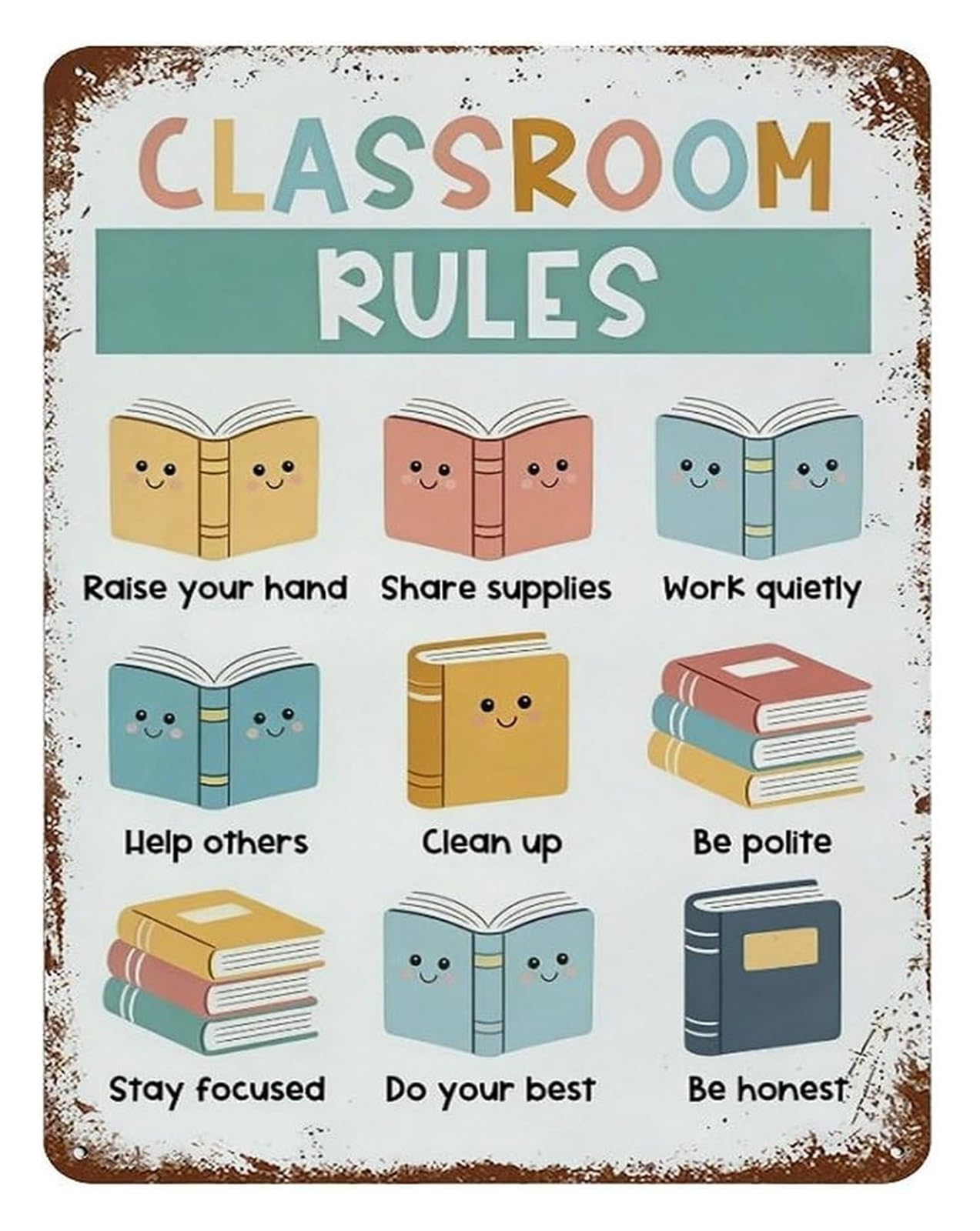 XHAJCSJWGD Fun Classroom Rules Aluminum Metal Sign Colorful Educational Wall Decor for Preschool Kindergarten Daycare (8 X 12 in)