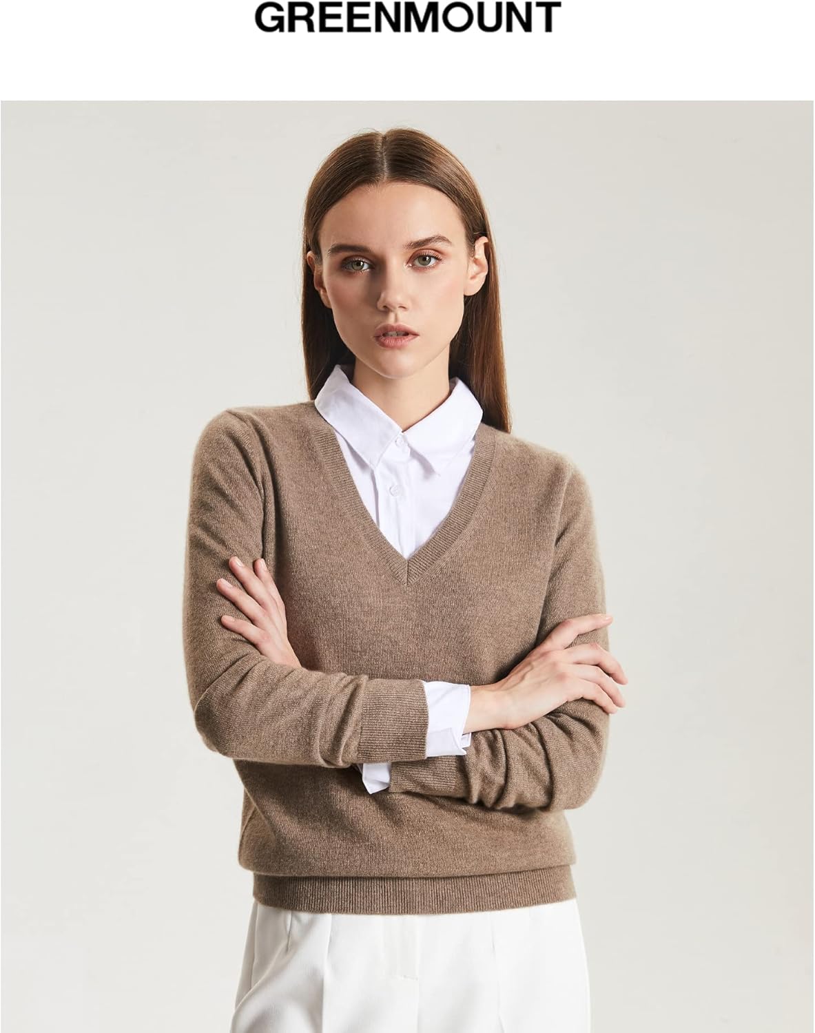 GreenMount Women's V Neck Sweater 100% Pure Cashmere Essential Long Sleeve Pullover Warm Soft Sweater for Women - Image 2