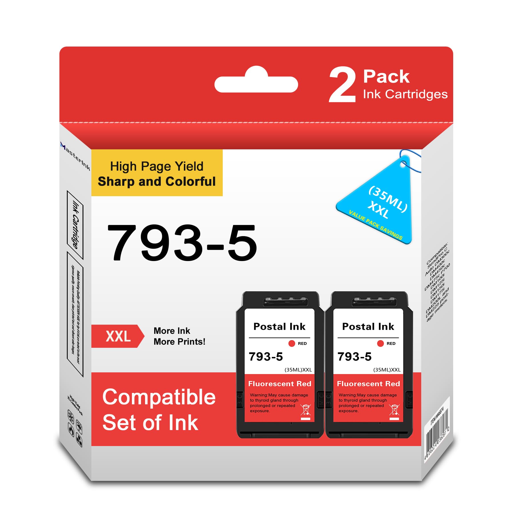 2-Pack SL-793-5 Ink Cartridge Replacement for Pitney Bowes 793-5 Red Ink Cartridge for DM100, DM200 and SendPro C and SendPro+, Red Ink, 35 ml