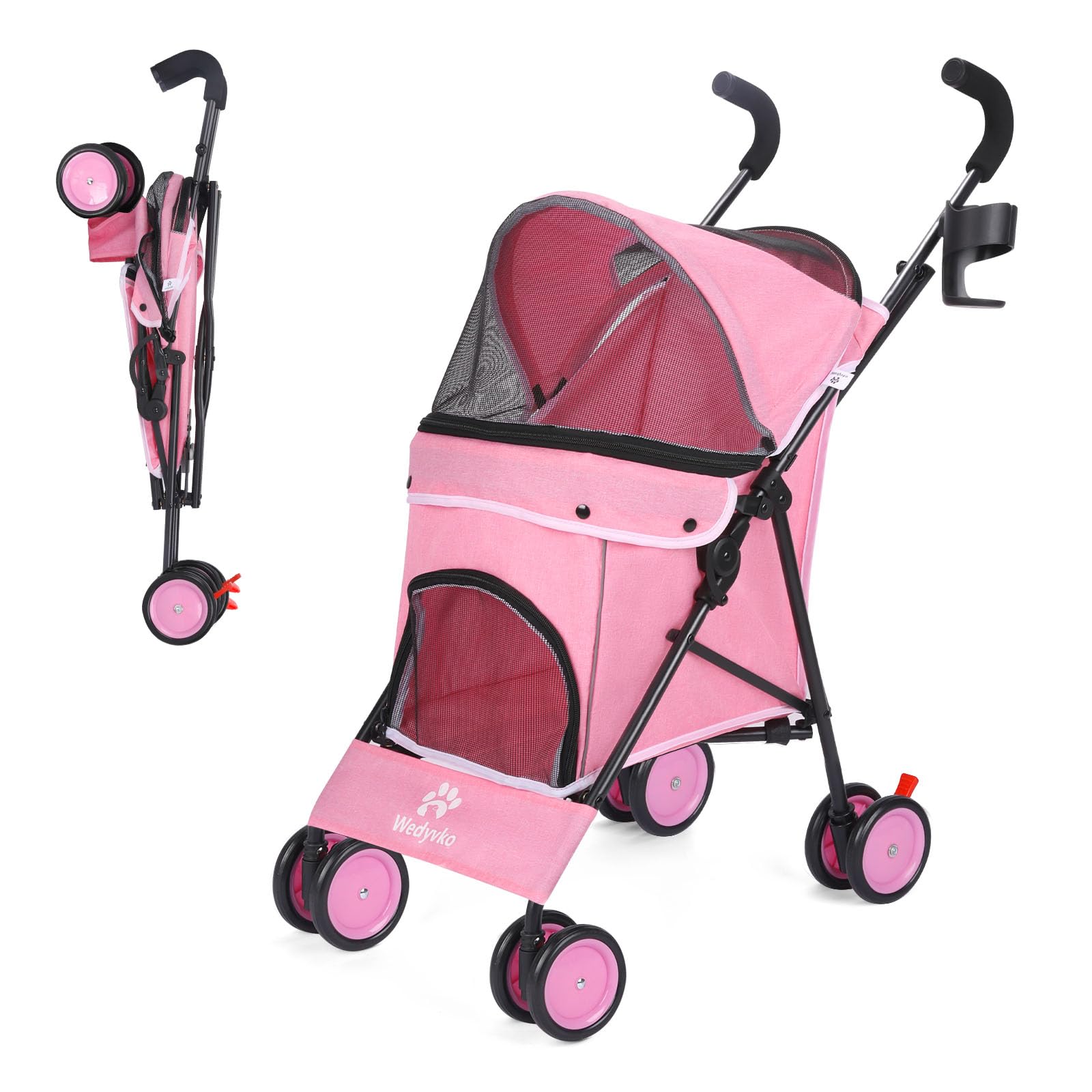 Dog Strollers for Medium Dogs, Folding Puppy Stroller for Small Dogs up to 33 lbs, 4 Wheels with Cup Holder Dog Carts with 360 Rotating Front Wheels