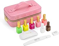 APRÉS Exclusive Neon Gel Couleur Combo Kit, Includes Pink Patent Vanity Case, Set of 5 Neon Gel Couleur (15 mL), Mini Top Gelcoat, Mini Base Gelcoat, Nail File, Mini Buffer, and White X-lite