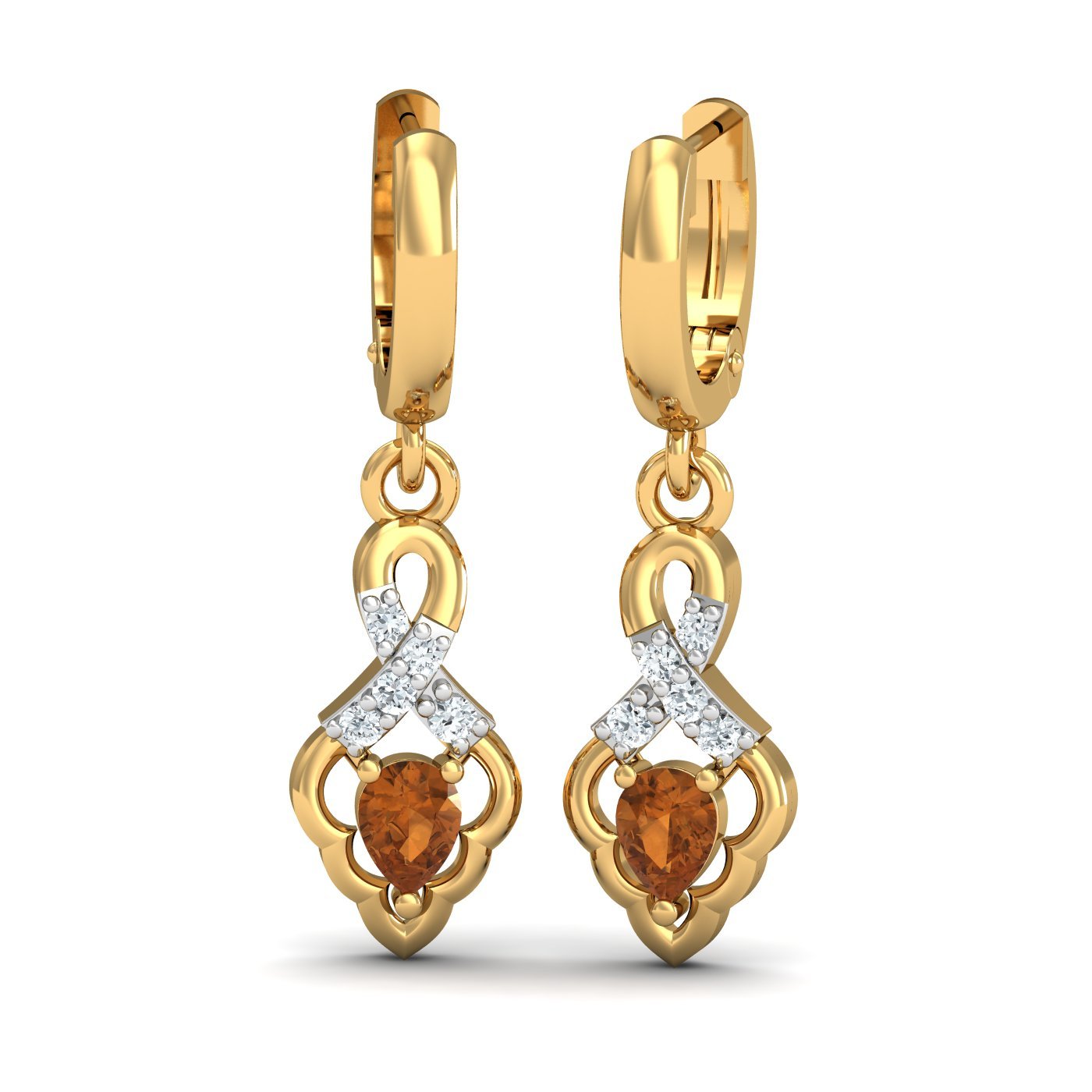 14KT Yellow Gold Diamond Mediaeval Citrine Hoop Earrings for Women-image-30