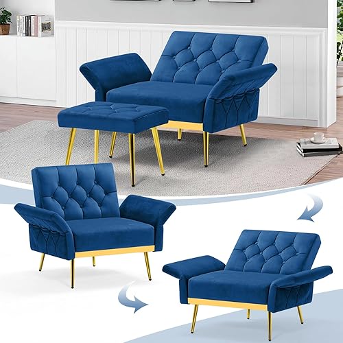 Miniatura 4 de ACMEASE Silla decorativa de terciopelo con reposabrazos y respaldos ajustables, sofá individual copetudo con otomana, Chiar de lectura tapizado para