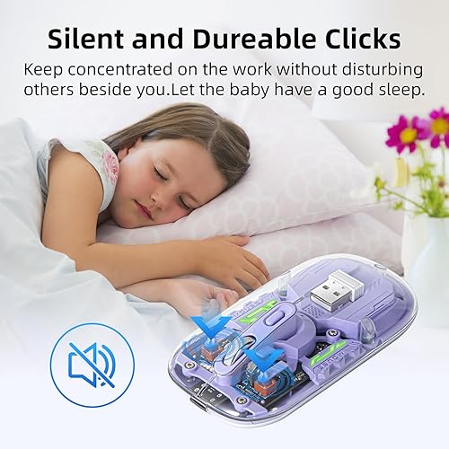 Miniatura 2 de Ratón inalámbrico transparente de 3 modos (BT5.1BT5.12.4G). Ratón Bluetooth silencioso y recargable, mouse portátil para laptop, PC, MacBook,