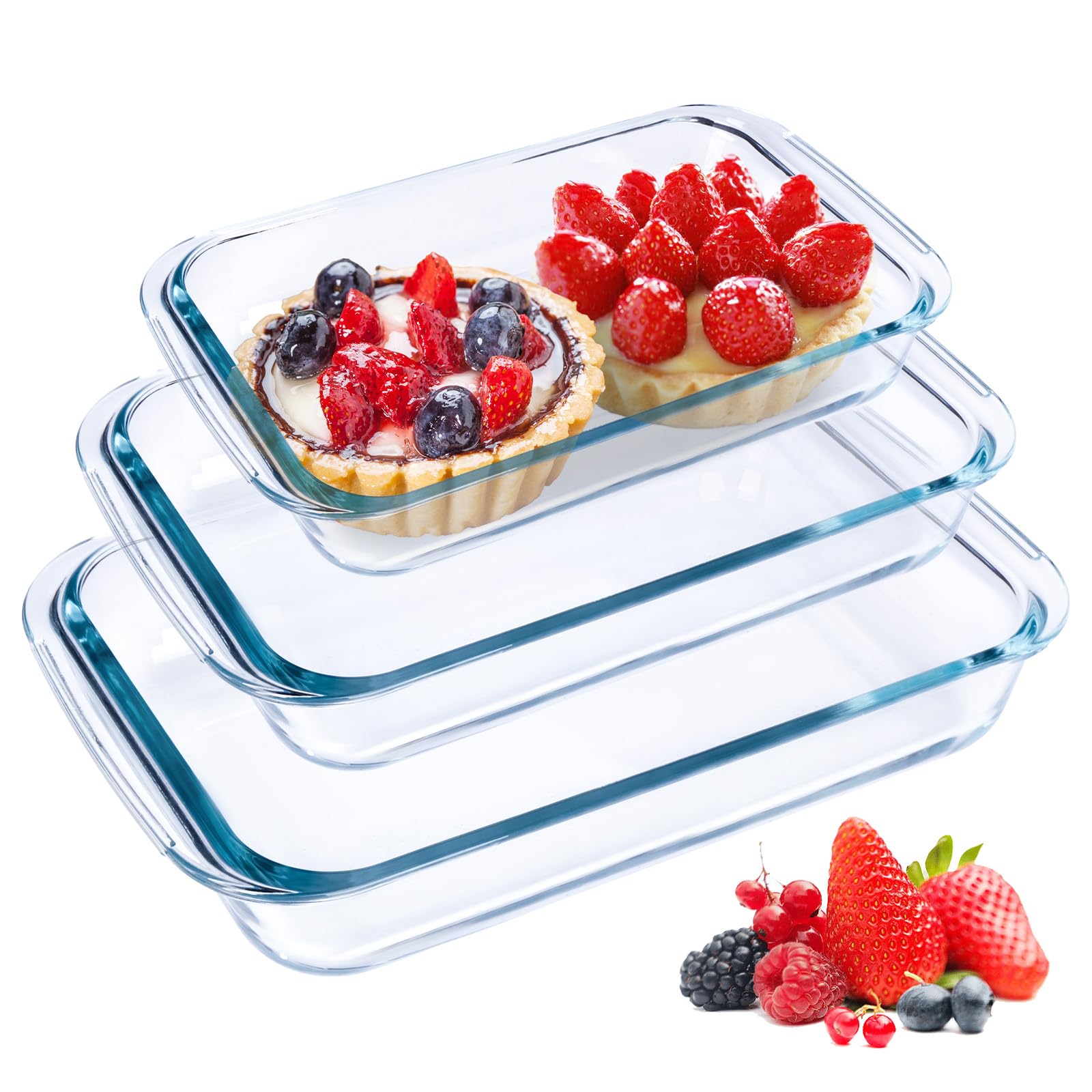 Moldes rectangulares de cristal, 3 unidades, 1 + 1,5 + 2 l, para lasaña, grandes, de cristal, para asar en el horno, apto para microondas