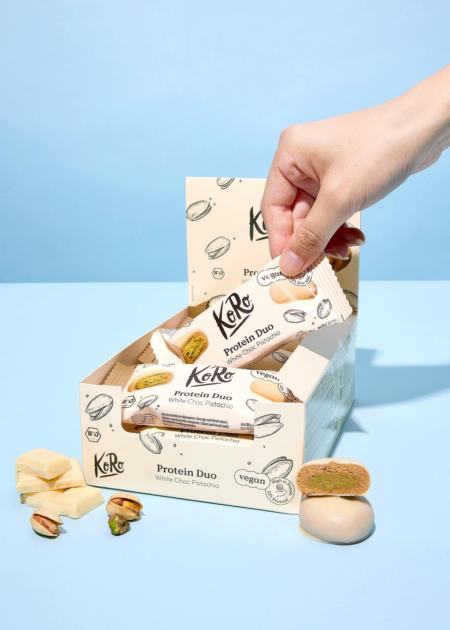 KoRo - Bouchées protéinées bio pistaches et chocolat blanc 12 x 2 x 20 g
