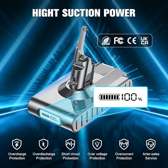 POWTREE Upgraded 21.6V Replacement for Dyson V8 Battery Compatible with SV10 V8 Animal/Motorhead/Absolute/Carbon Fiber/Fluffy 215681 967834-05 Vacuum Cleaners Li-ion with LCD Power Display
