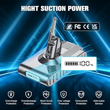 POWTREE Upgraded 21.6V Replacement for Dyson V8 Battery Compatible with SV10 V8 Animal/Motorhead/Absolute/Carbon Fiber/Fluffy 215681 967834-05 Vacuum Cleaners Li-ion with LCD Power Display