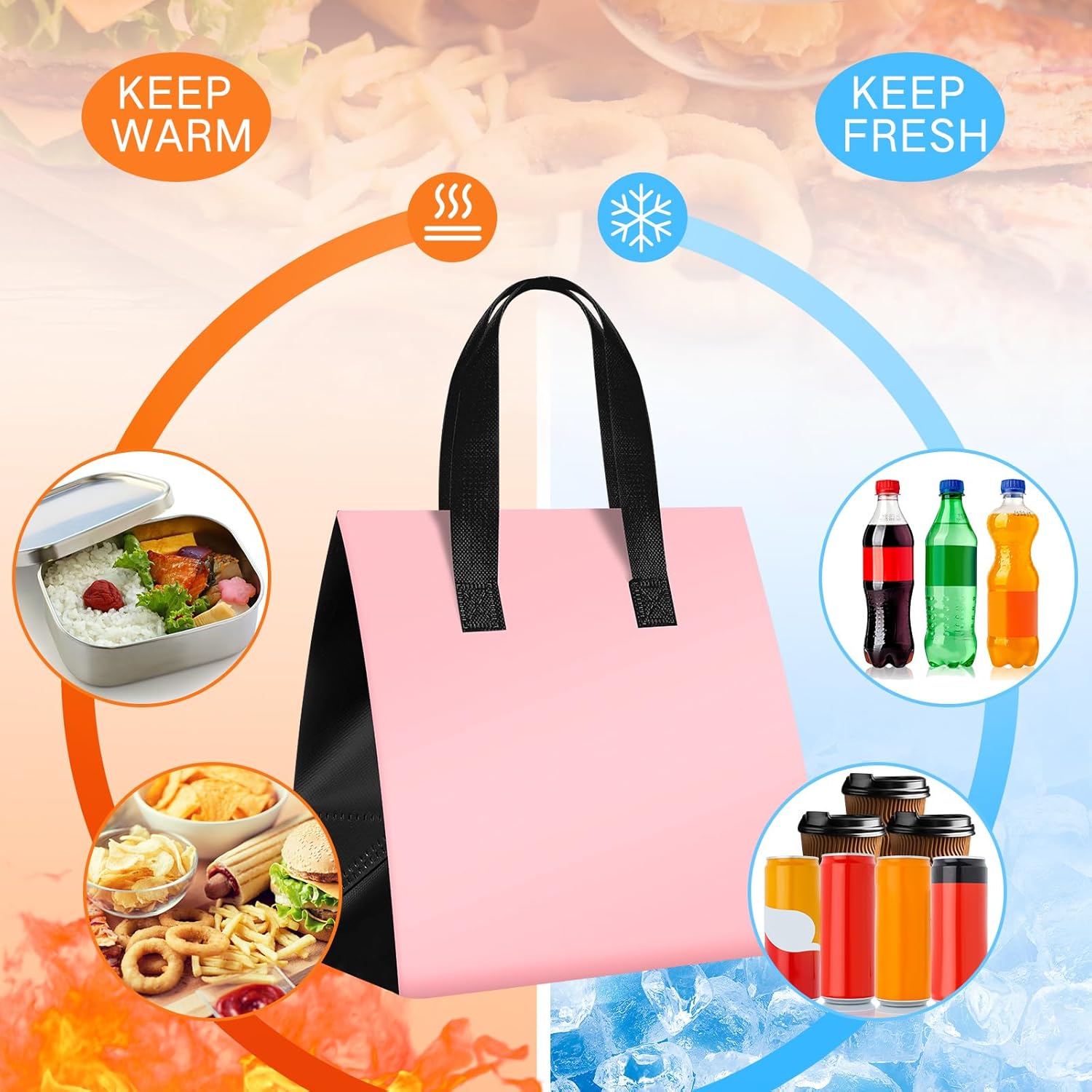 Kacctyen 200 Pcs Insulated Take Out Bags Bulk 9.5 x 6 x 9.5 in Disposable Cooler Bag for Coffee, Milk Tea, Insulation Food Delivery Bag for Hot Cold Food Catering Restaurant Grocery Picnic, Muticolor