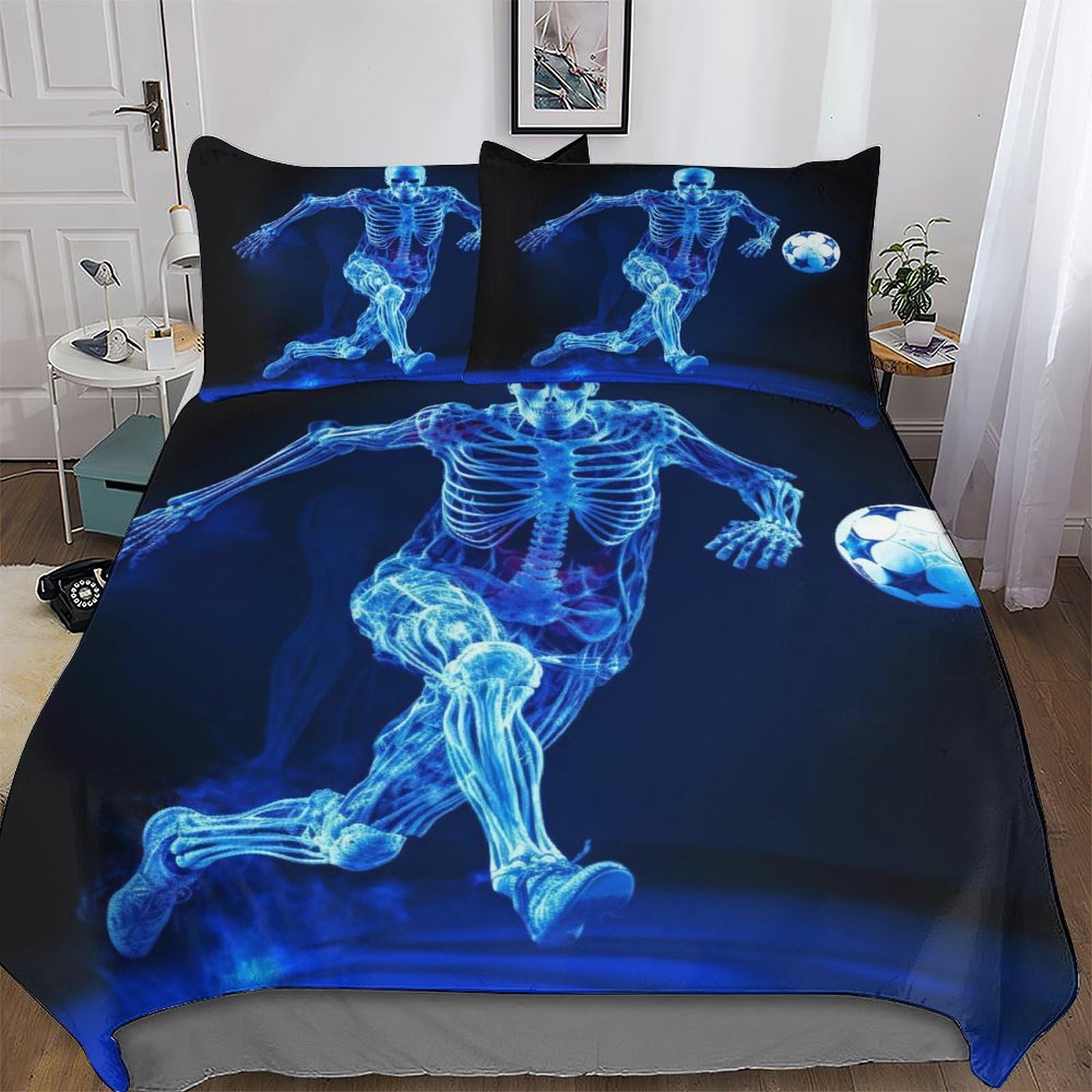 Football Comforter Cover Set Microfibre Bedding Set Duvet Cover with Pillowcases Soft Quilt Cover 2 PCs For Boys Girls Single(135x200cm)
