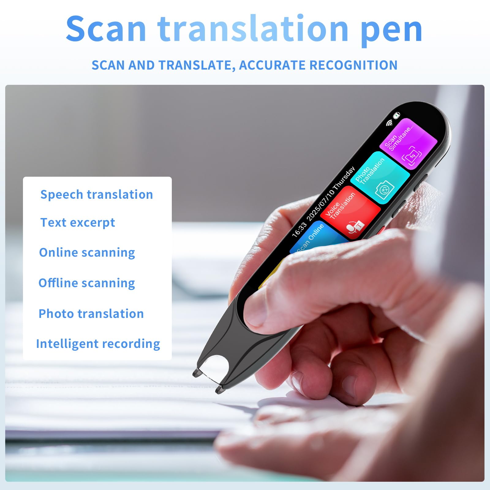 Penna traduttore di scansione, dispositivo traduttore linguistico, strumenti per dislessia con 142 lingue online/10 lingue offline, penna di lettura da testo a parlato per difficoltà di apprendimento