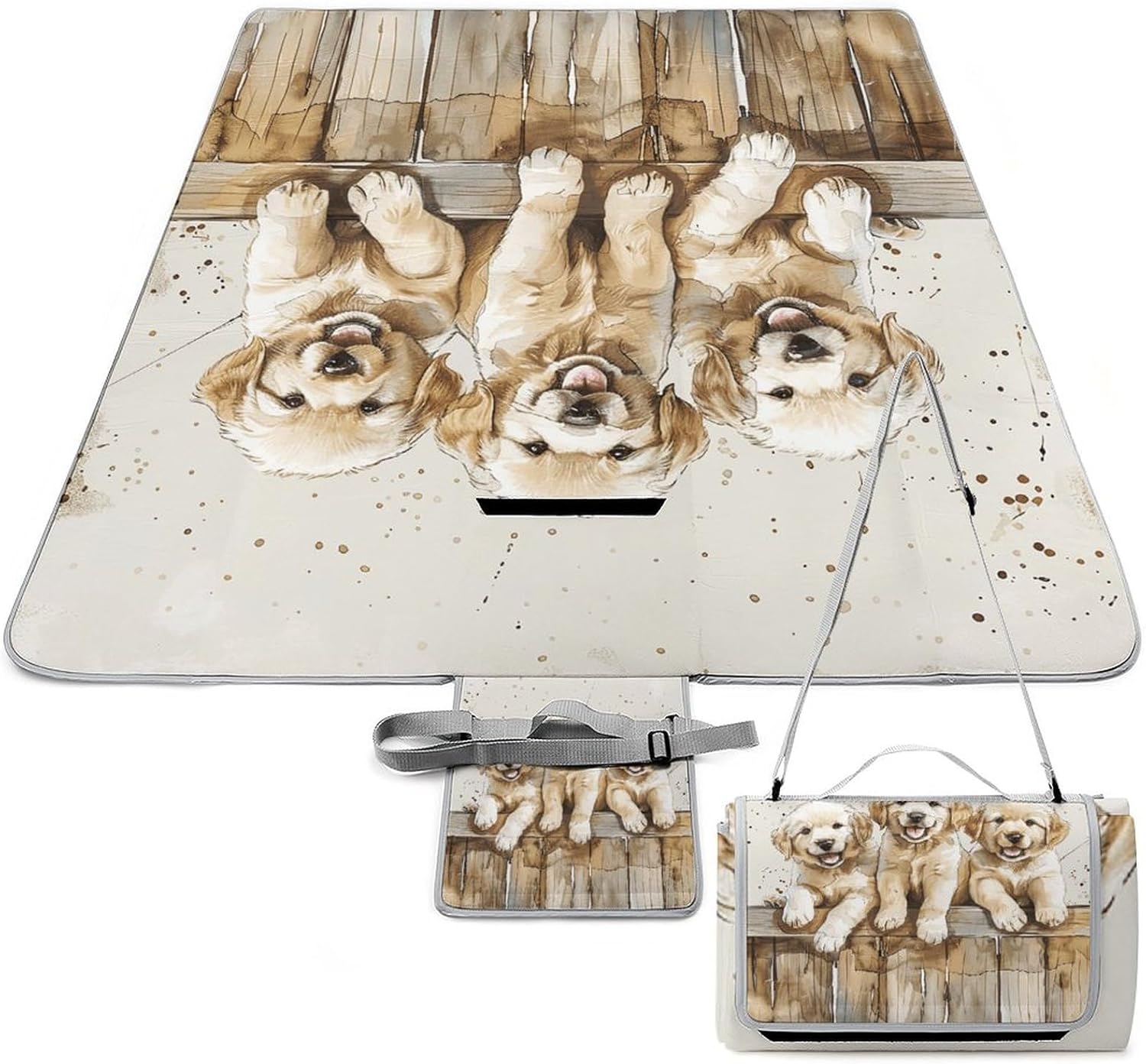 Outdoor Picnic Blanket Extra Large Beach Blanket Waterproof Picnic Mat Three Small Dogs Camping Blanket Portable with Carry Strap Park Blanket for Grass Camping Park