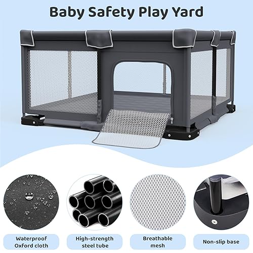 Miniatura 5 de Corralito plegable para bebés con alfombra, corralito plegable para bebés y niños pequeños, corral de juegos plegable portátil para niños, patio de