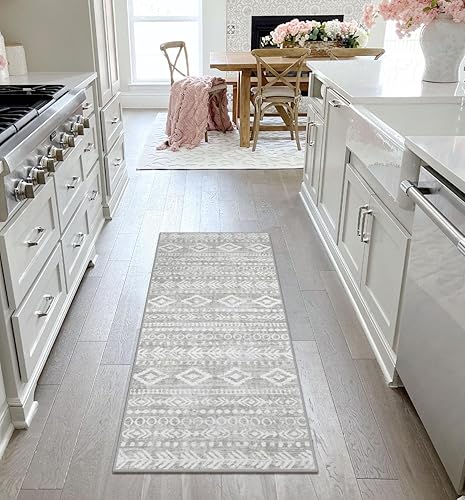 Miniatura 4 de Lahome Alfombra de pasillo gris de granja, ultrafina, lavable, de 2 x 5 pies, con respaldo de goma, antideslizante, con estampado tribal de pelo