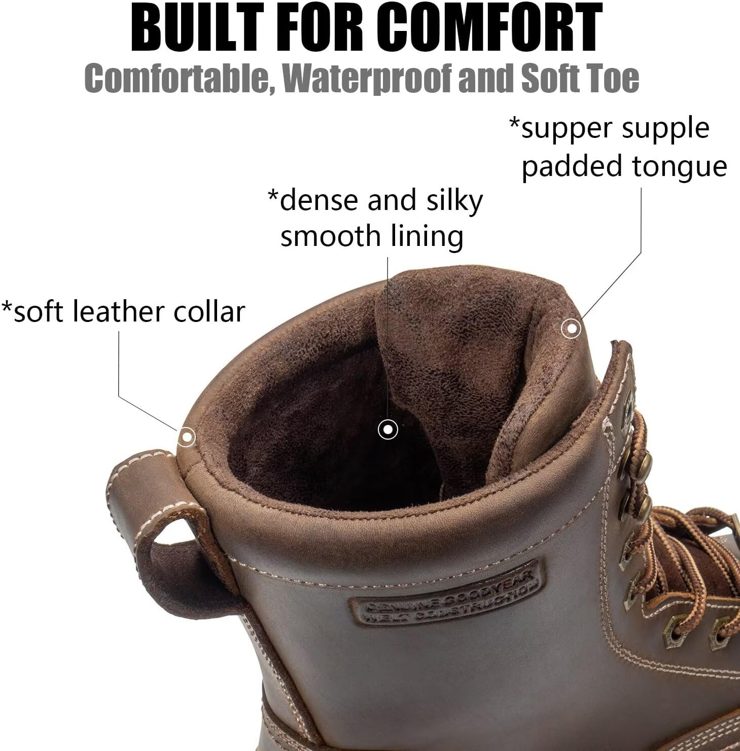 SUREWAY Men's 8" Waterproof Steel-Toe Logger Work Boot,Superior Oil/Slip Resistant,Thicker Full Grain Leather,Wedge Rubber Sole,EH Rated - Image 4