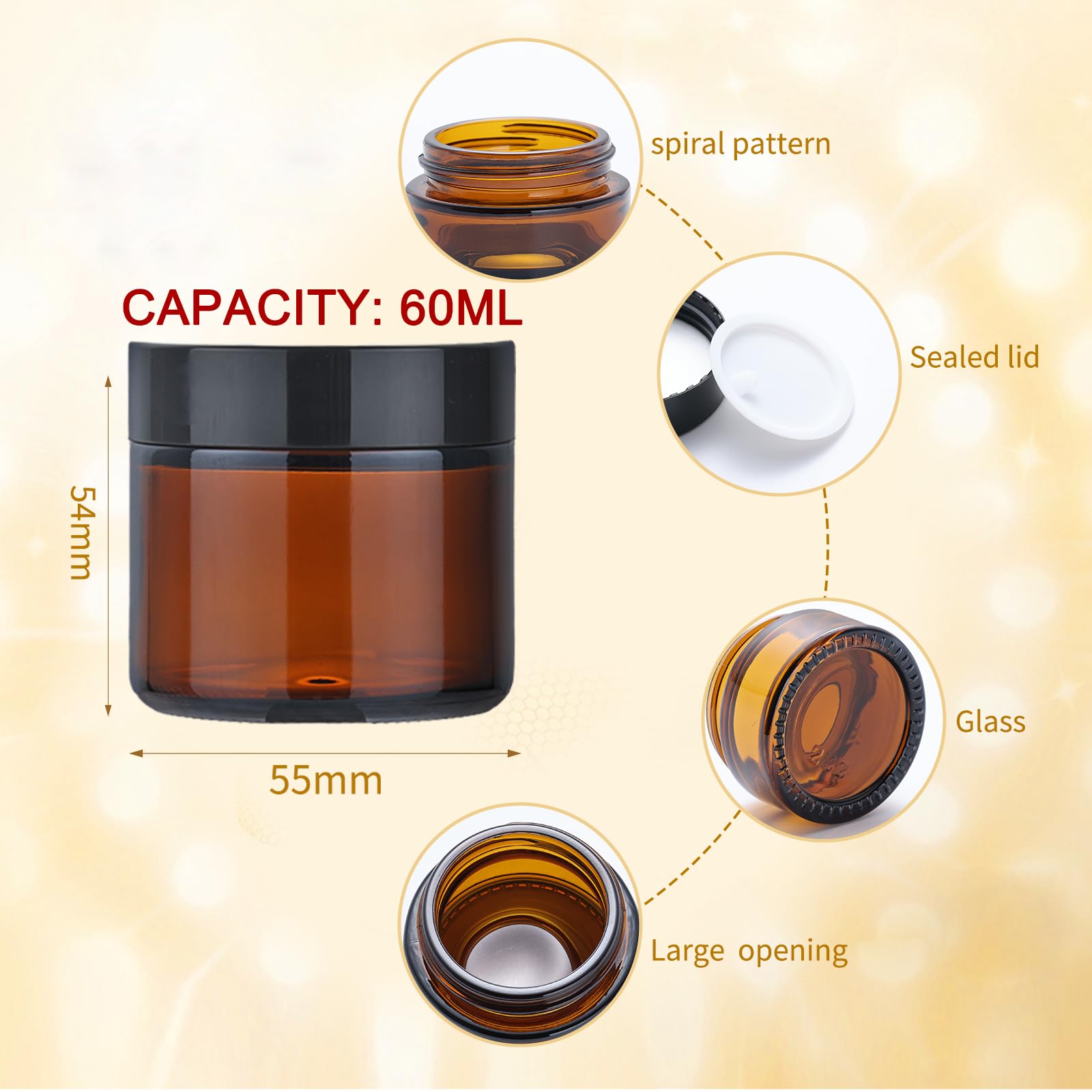 8Pcs 60ml Amber Glass Jars, Empty Cosmetic Jars with Lids, Empty Glass Pots Face Cream Lotion Storage Jar for Make Up Sample - Image 2
