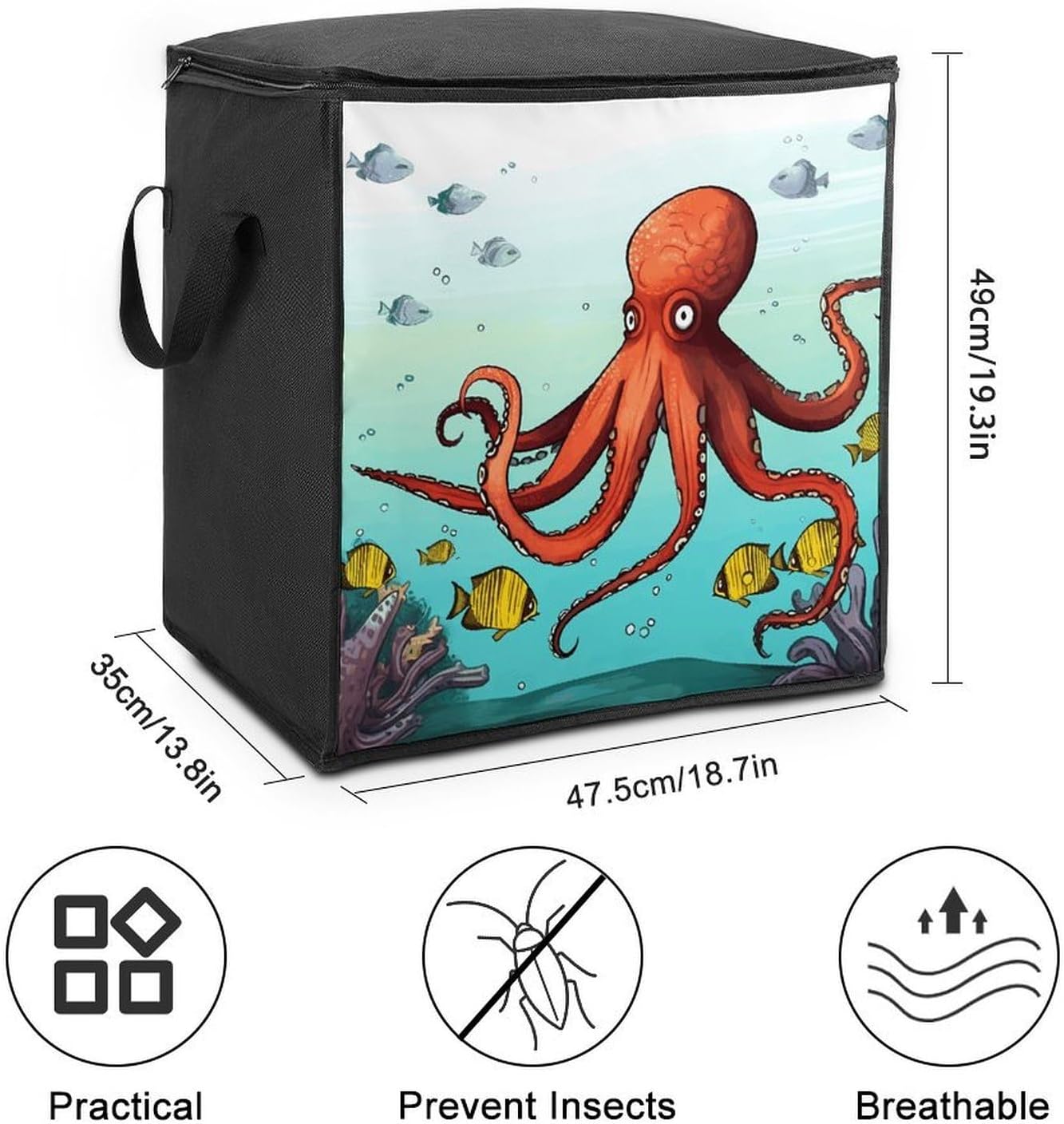 Giant Octopus Storage Bag with Zippers And Handle Extra Large Bedding Comforter Storage Bag Foldable Blanket Storage Bags Fabric Moving Bags for Closet Organizer (70L)