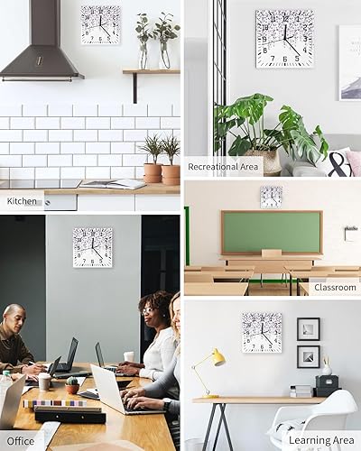 Miniatura 5 de Wepping Florals Wooden Wall Clock Silent Non Ticking, Spring Purple Flowers Square Wall Clock Battery Operated, Decor Clock for Home Office, Living