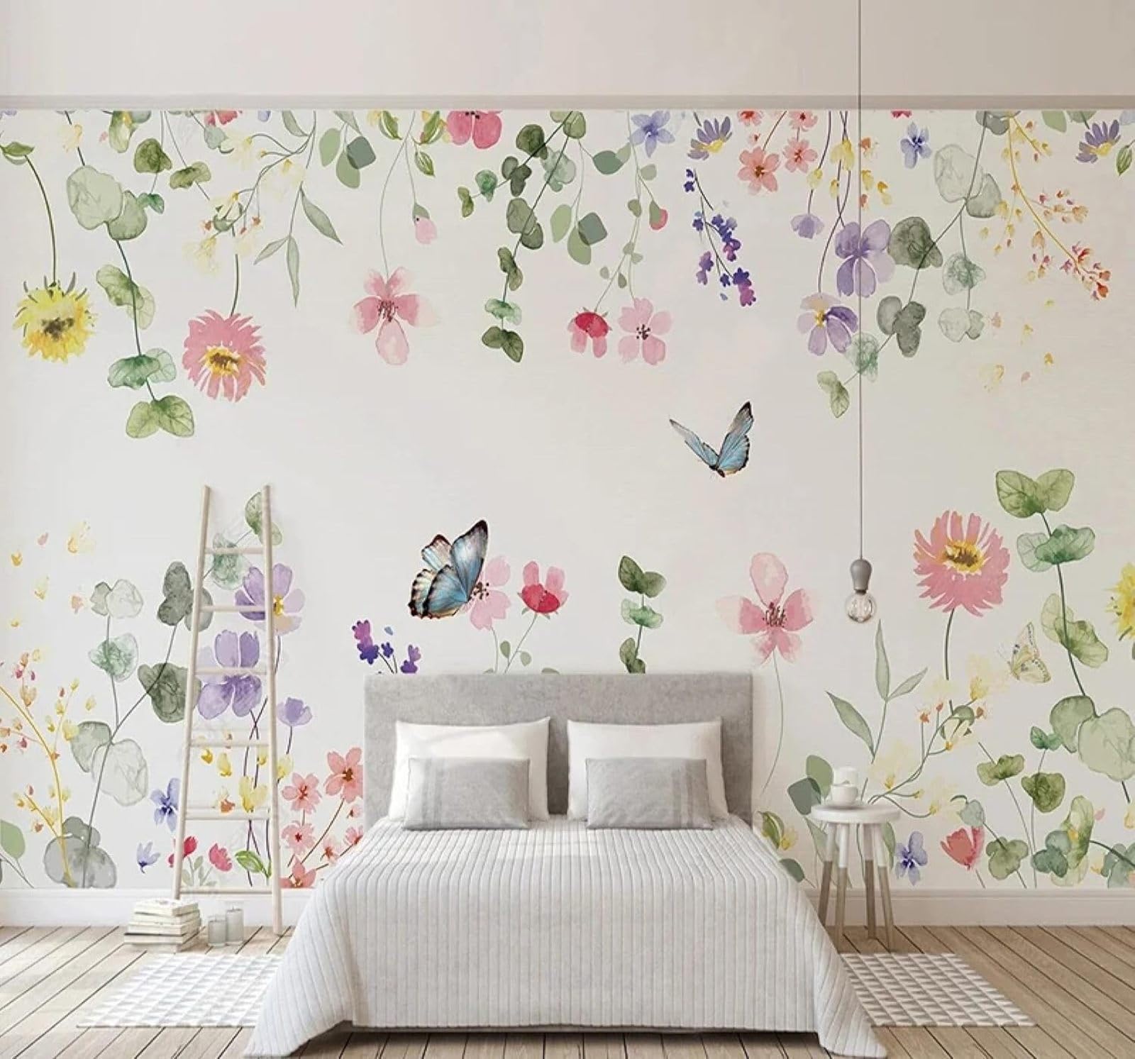 XLMING Fresh Minimalist Pink Floral Butterflies 3D Wallpaper Silky Texture Home Study Office Grey Dining Room Sofa Bedroom Living Room TV Backdrop-300cm×210cm