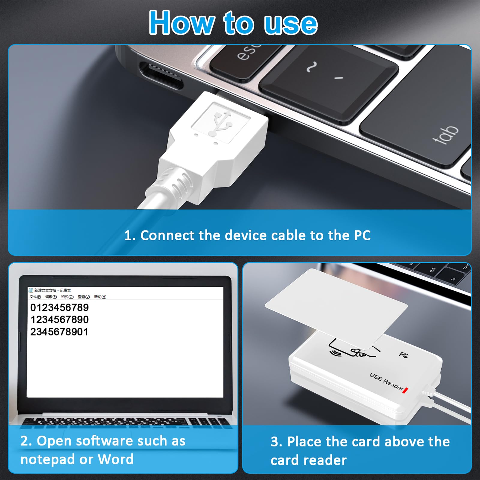 Lecteur RFID longue portée 125 KHz/13,56 MHz Double fréquence Lecture 1326 Cartes de proximité Famille et EM4100 ID IC NFC Système de contrôle d'accès