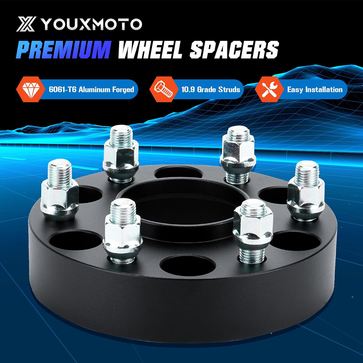 Youxmoto 6X5.5 1.5" Wheel Spacers Fit for Cadillac Escalade, for Chevrolet Silverado 1500 Suburban Tahoe, for GMC Sierra 1500 Yukon, Forged Wheel Adapter with 78.1mm Hub Bore M14x1.5 Studs