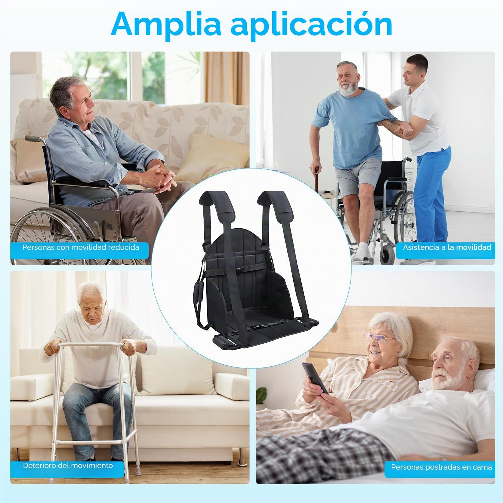 Cinturón Transferencia para Pacientes, Ayuda para la Movilidad y Transferencia Eslinga Elevación Dispositivo Asistencia para Personas Mayores Diseño con Cremallera Lateral Capacidad Carga 150kg