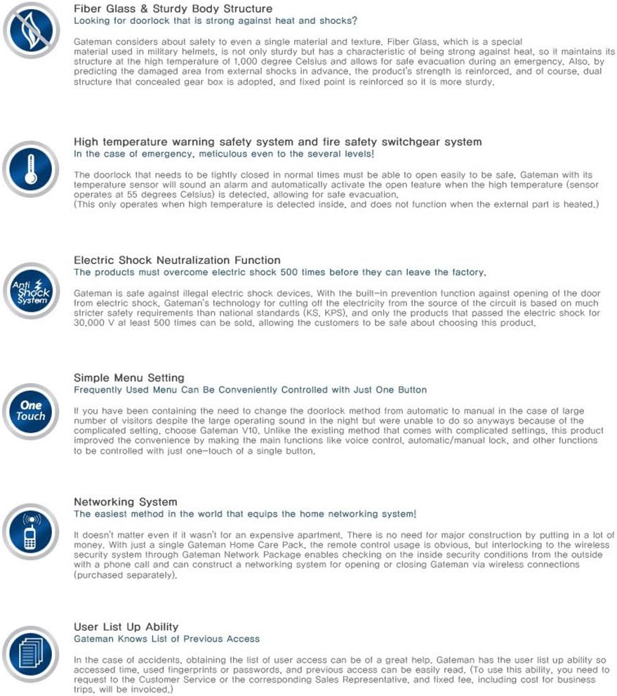 Gateman IREVO S170 Keyless Door Lock highlighting advanced safety and convenience features