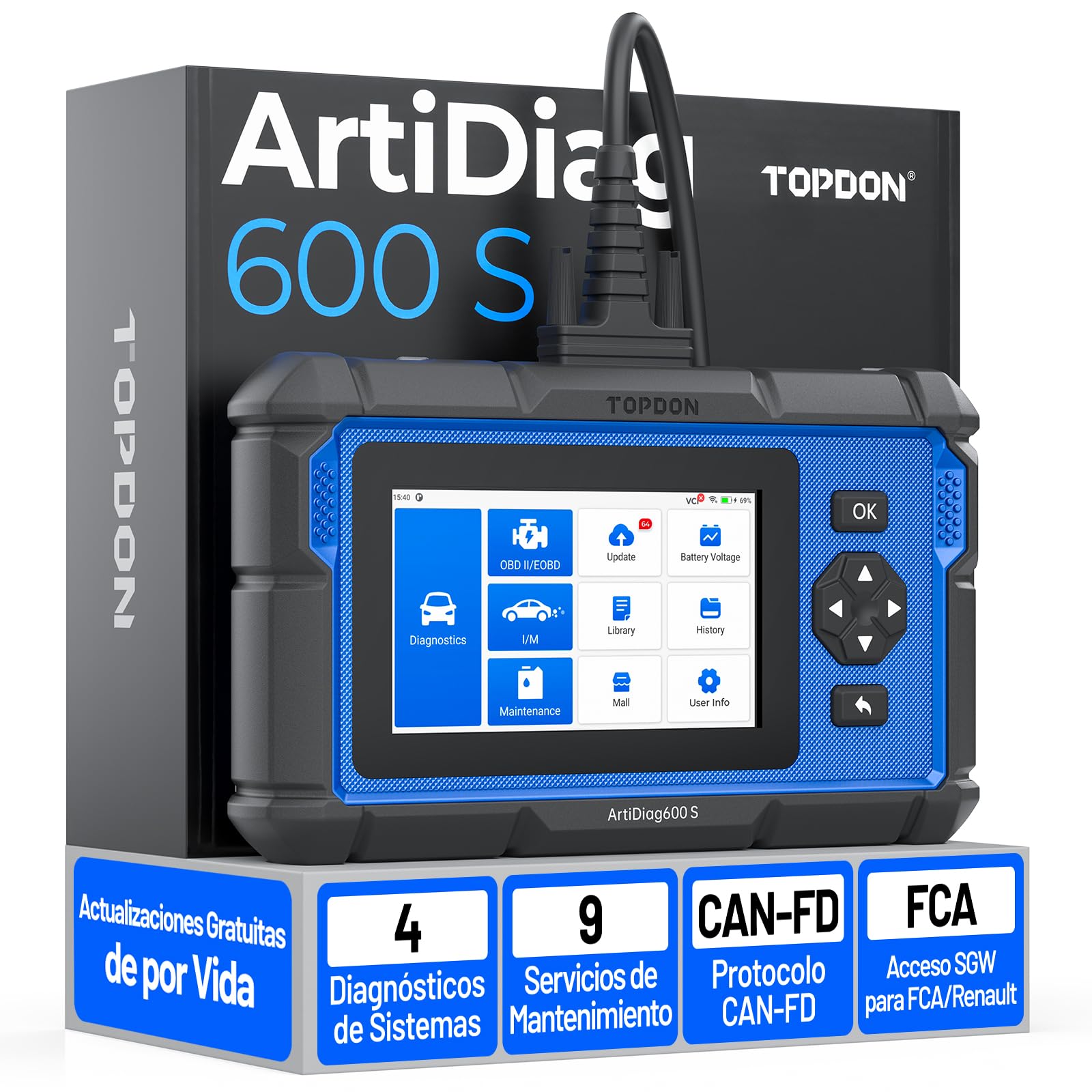 TOPDON AD600S Maquina Diagnosis Coche, Actualizacione de por Vida Gratuitas