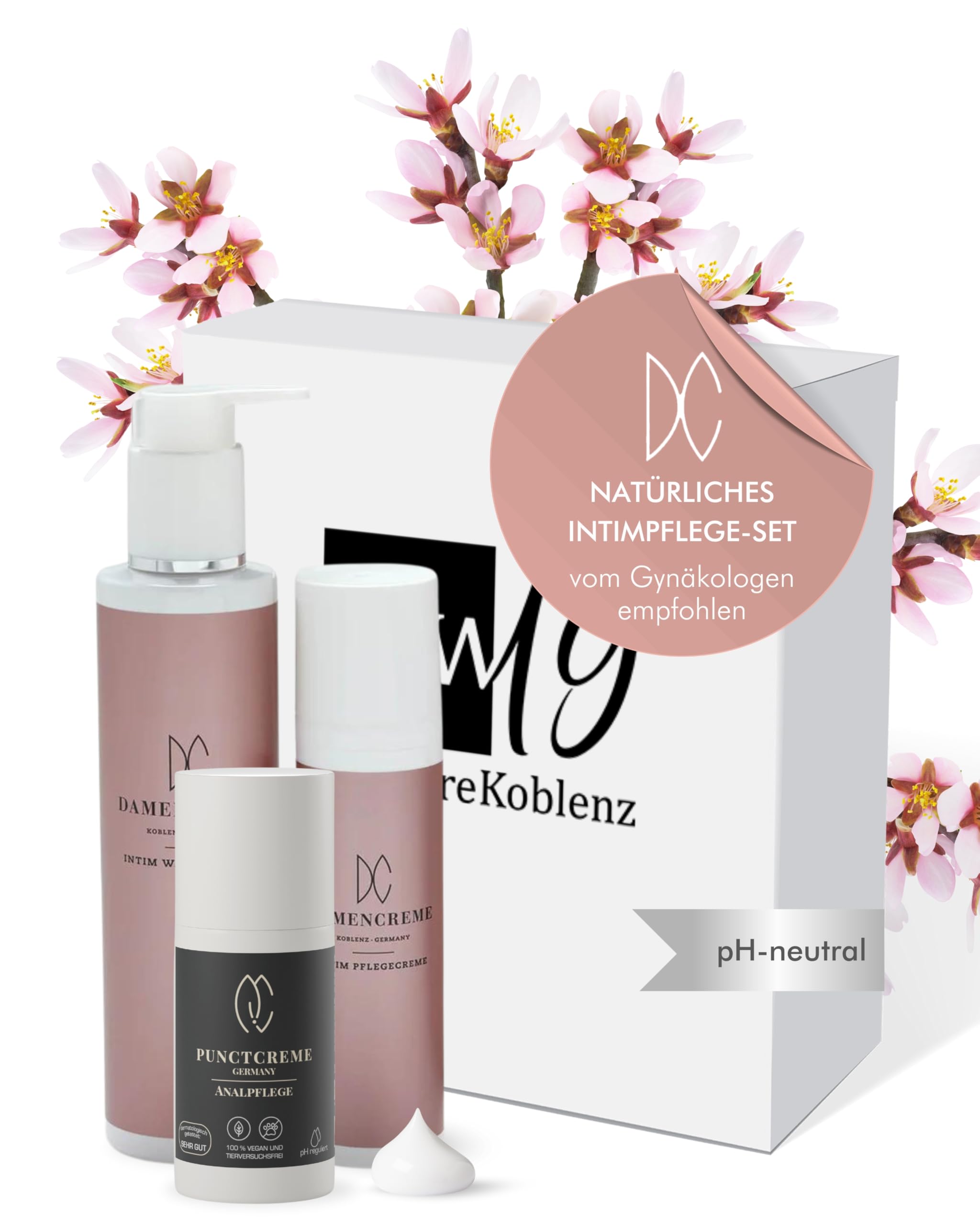 DAMENCREME Intim Pflege Set für Frauen I Intim Pflegecreme 75 ml, Duschgel 200 ml & Punctcreme 30 ml I Sanfte Reinigung I Vom Gynäkologen empfohlen I Dermatologisch getestet