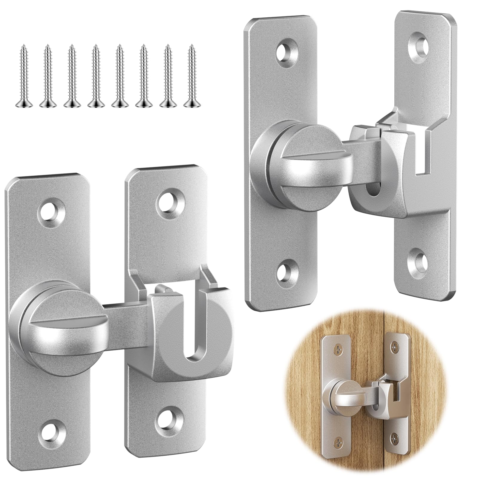 BREANIFULL 2 Packs Flip Sliding Barn Door Lock Degree Door Lock Small Gate Latches for 90 Degree and 180 Degree for Barn Garden Bathroom Outdoor Garage Window Sliding Door (Silver)