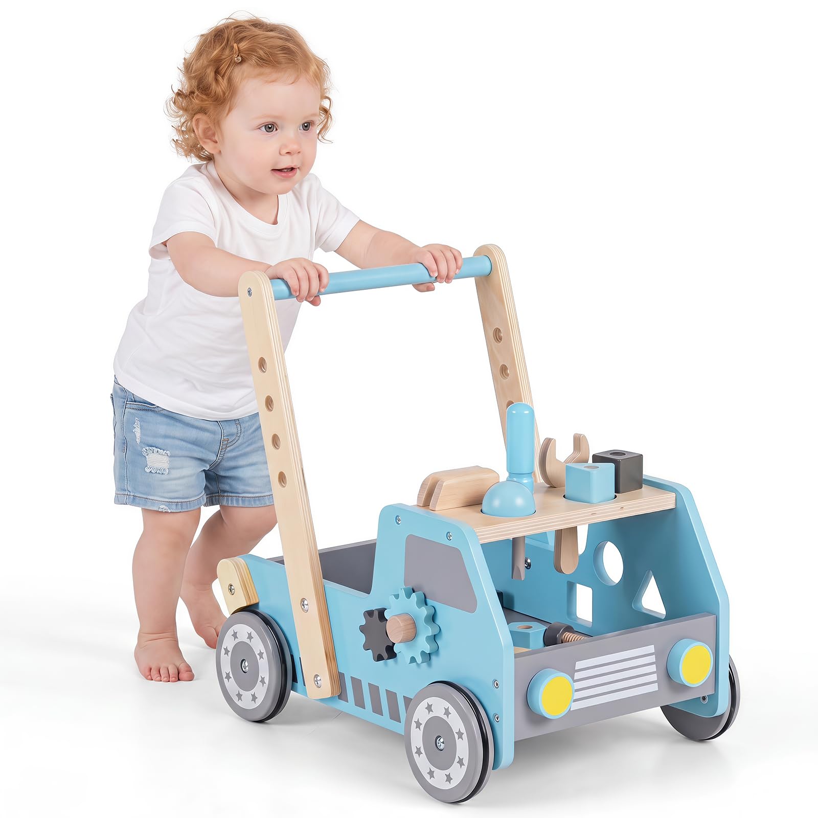RELAX4LIFE Chariot de Marche Bébé 2-EN-1, Jouet d'Éveil Montessori Camion
