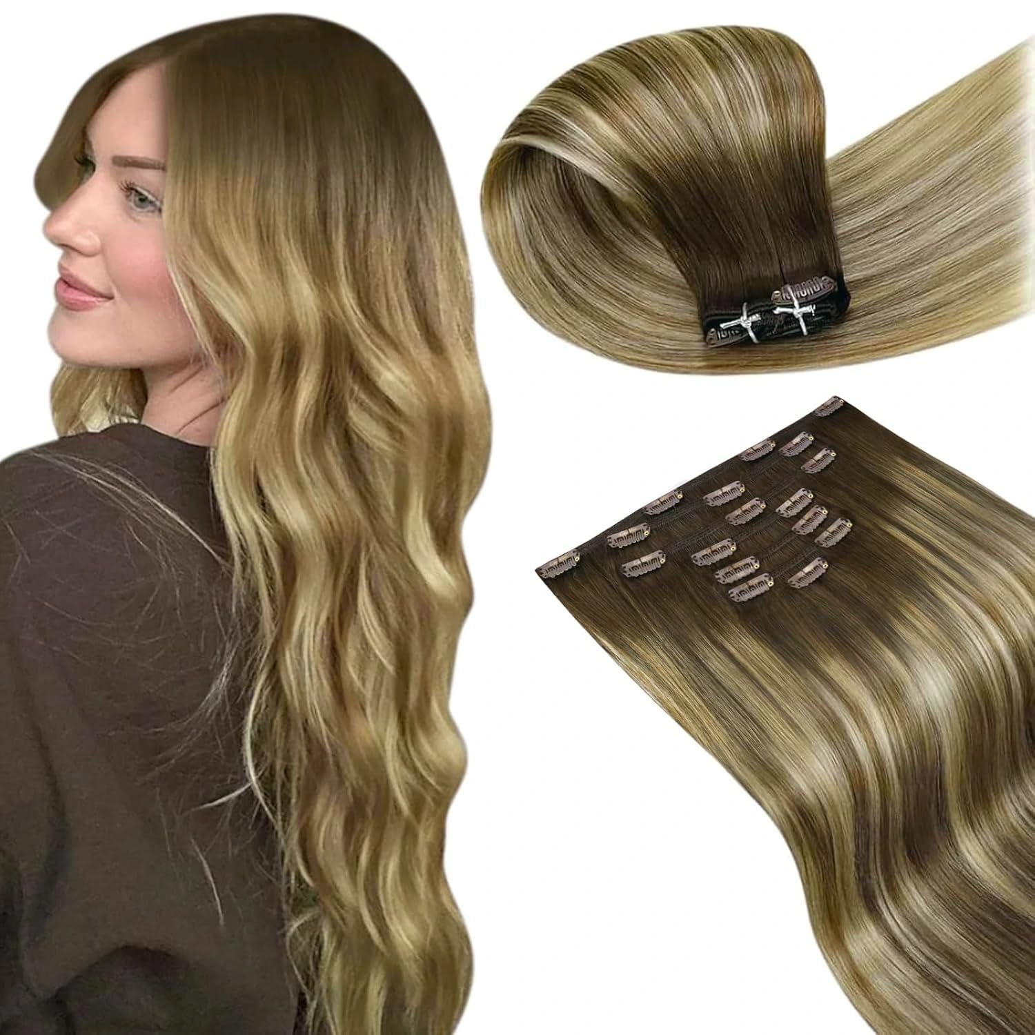 LaaVoo Extensions Echthaar Echt Haar Extension Clip Haarverlängerung Echthaar
