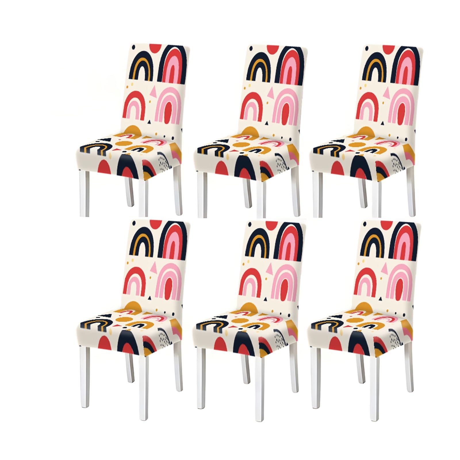 BOSUYBN Colorful Boho Rainbow Geometric Pattern Print Dining Chair Covers Set Of 2/4/6, Stretch Slipcovers For Kitchen Dining Room Furniture Protectors for Home Dining Room(6PCSChair cover)