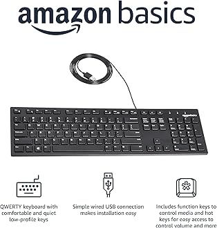 Amazon Basics Wired QWERTY Keyboard, Full-Sized, Black