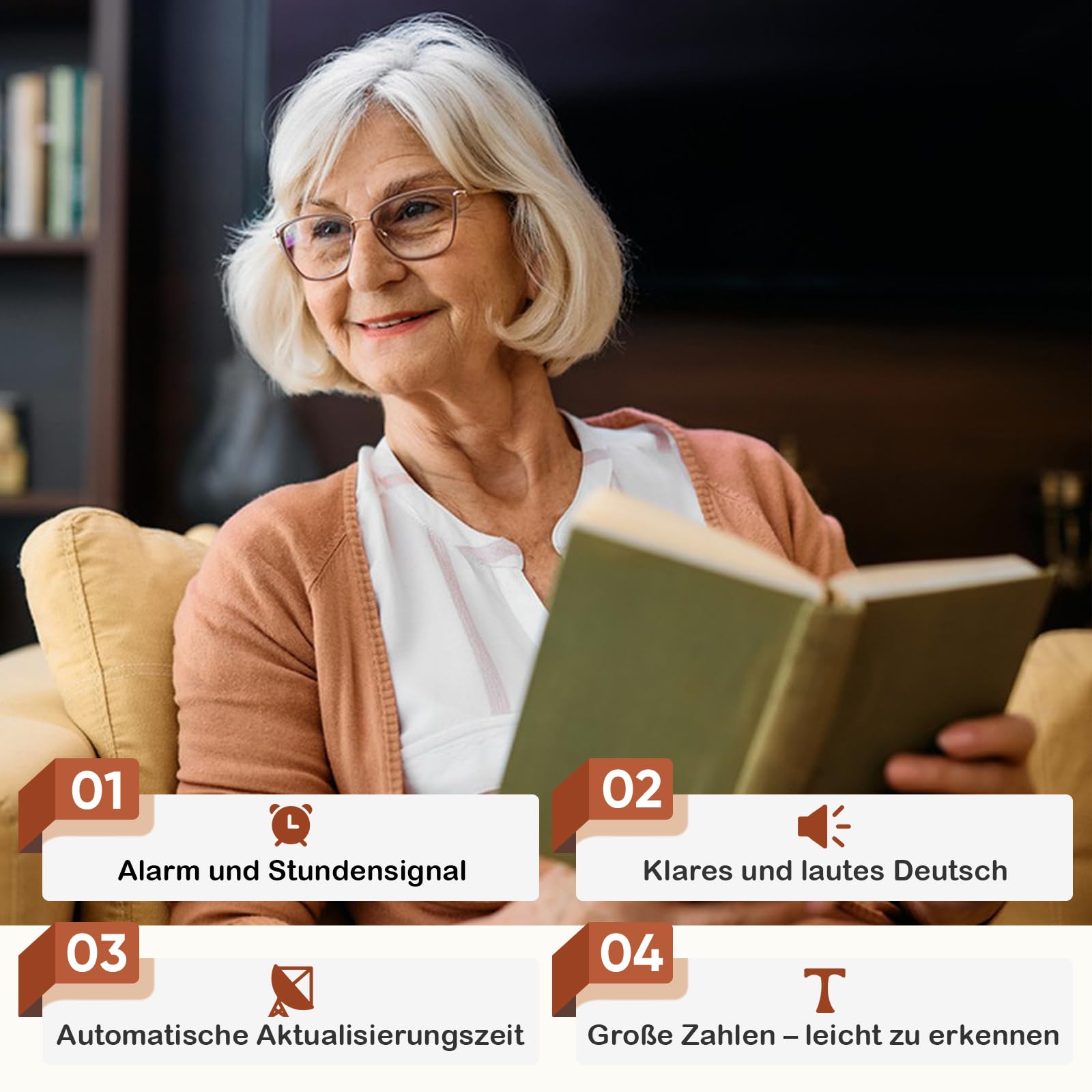 Hearkent Damen Sprechende Funkuhr für Senioren,Blinde–Deutsche Sprachansage