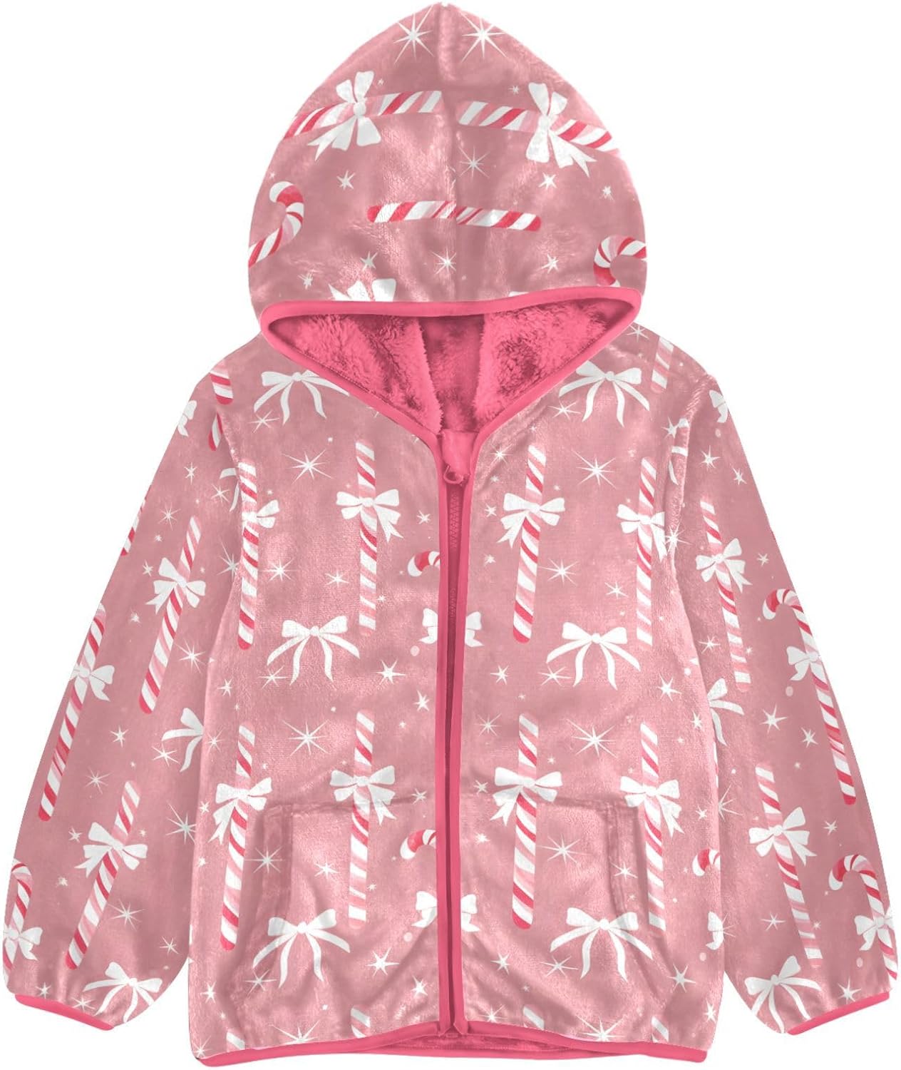 Girls Hoodie Outfit Candy Bow Stars Pink Pattern Zipper Sweatshirt Coat Fleece Jacket for Kids 3-10T