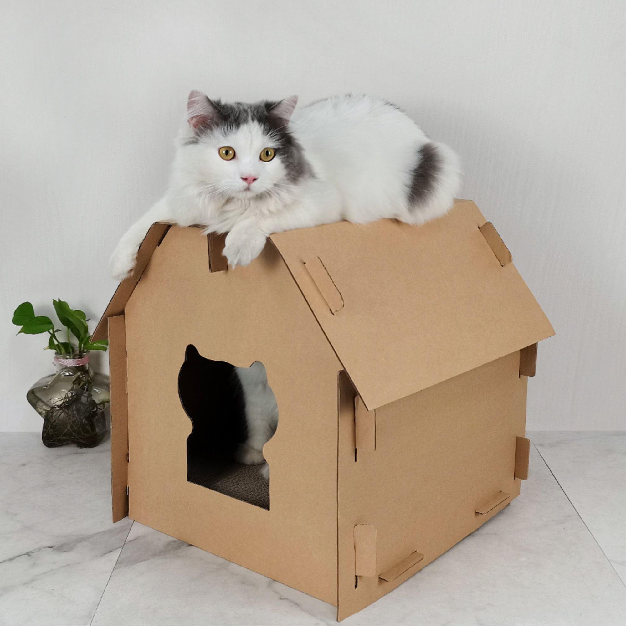 Mansion de Carton para Gatos Casa de Carton para Gato Rascador Espectacular casa para Montar Escondite Corrugado