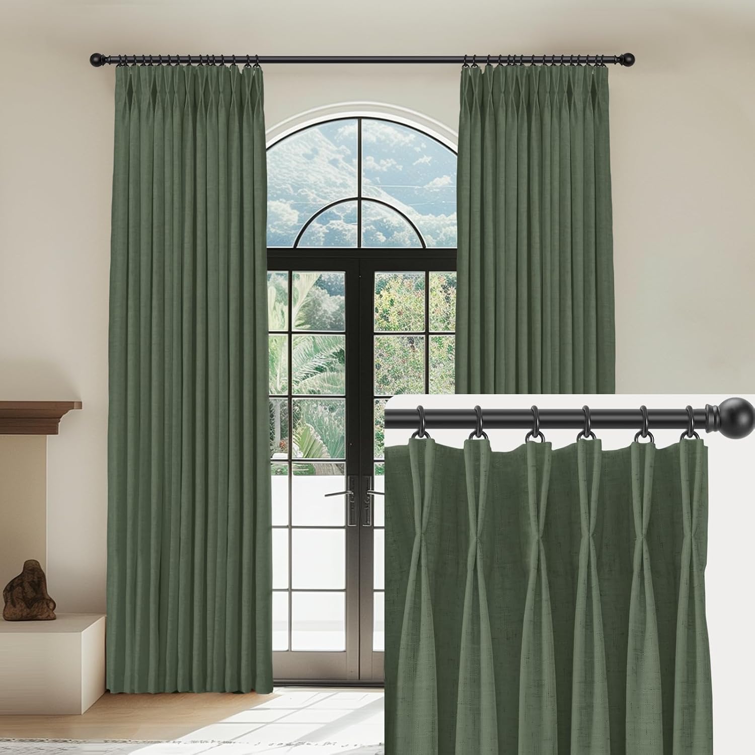 Amazon Capaloca Linen Pinch Pleated Curtains Blackout 100 Black