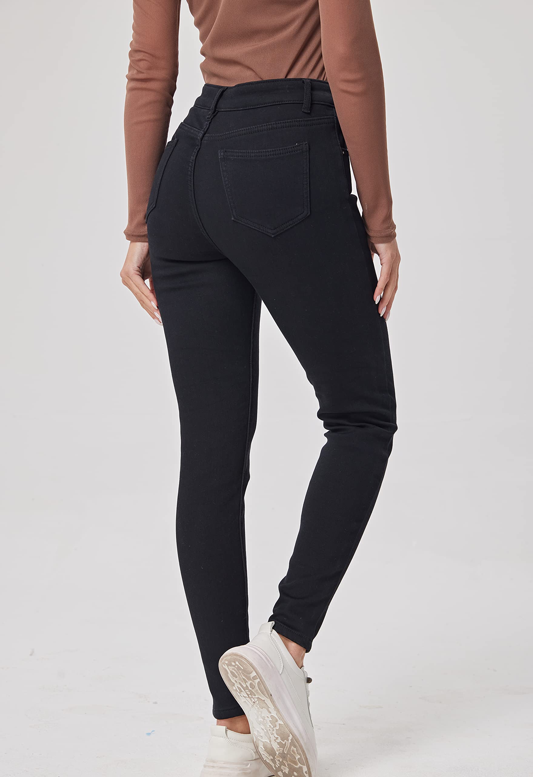Fakanhui Jean d'hiver doublé en Polaire pour Femme avec Doublure en Flanelle Thermique