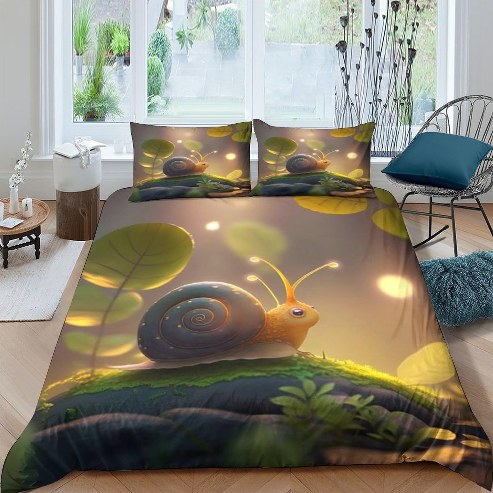 Ctjqhvkz Style-5 3D Printed Snail Forest Fitted Sheet Microfiber Anti-Slip Mattress Cover Bedroom Decor Machine Washable Single（135X200cm）