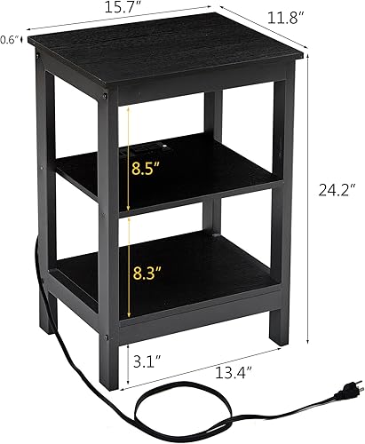 Miniatura 3 de VECELO Mesas auxiliares modernas, mesita de noche con estante de almacenamiento de 3 capas para espacios pequeños, sala de estar, dormitorio, casa