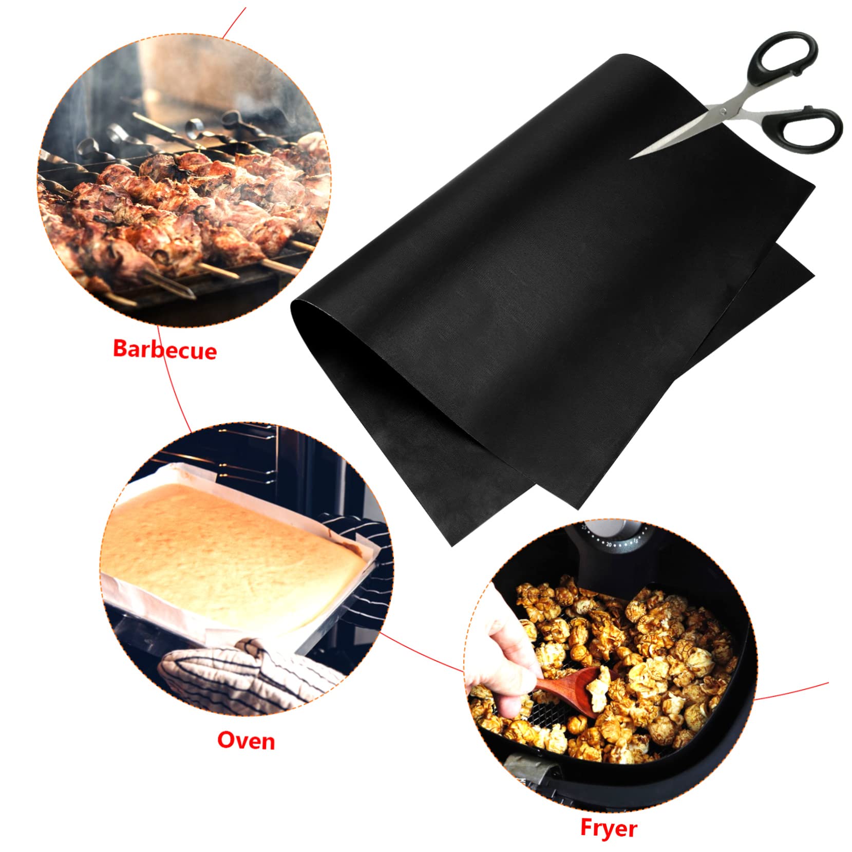 Tapis de Cuisson pour Four Antiadhésif Réutilisable 6 Pièces Noir