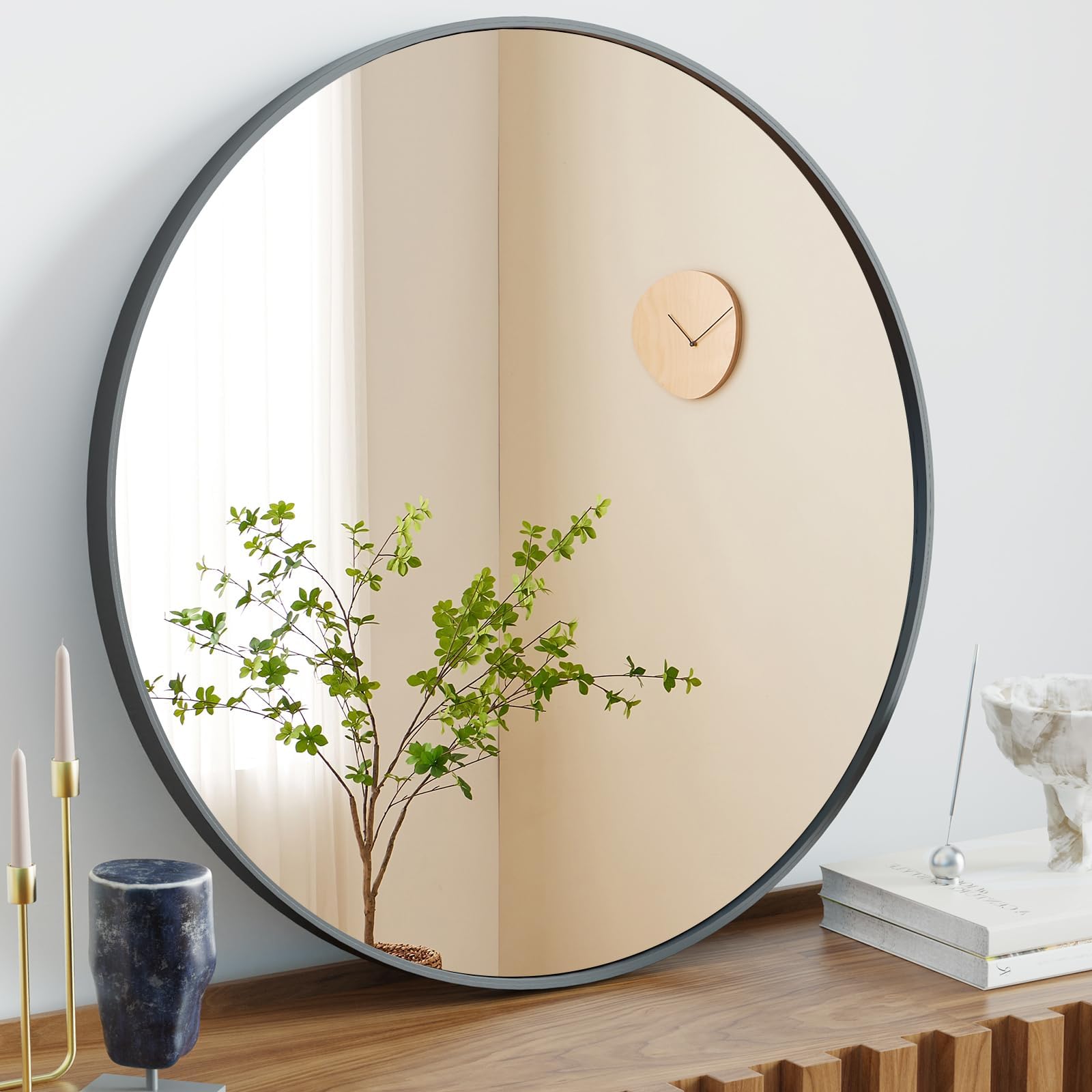 Round Wall Mirror, 20-Inch Black Circle Bathroom Mirrors for Over Sink, Entryway, Living Room, Vanity