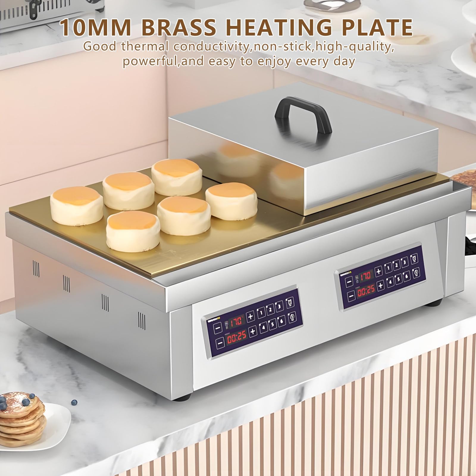 Piastra Elettrica da Banco per Soufflé E Dorayaki, Riscaldamento Rapido E Uniforme, Corpo in Acciaio Inox, Piastre Riscaldanti in Rame Puro, per Bar E Caffetterie 6pcs