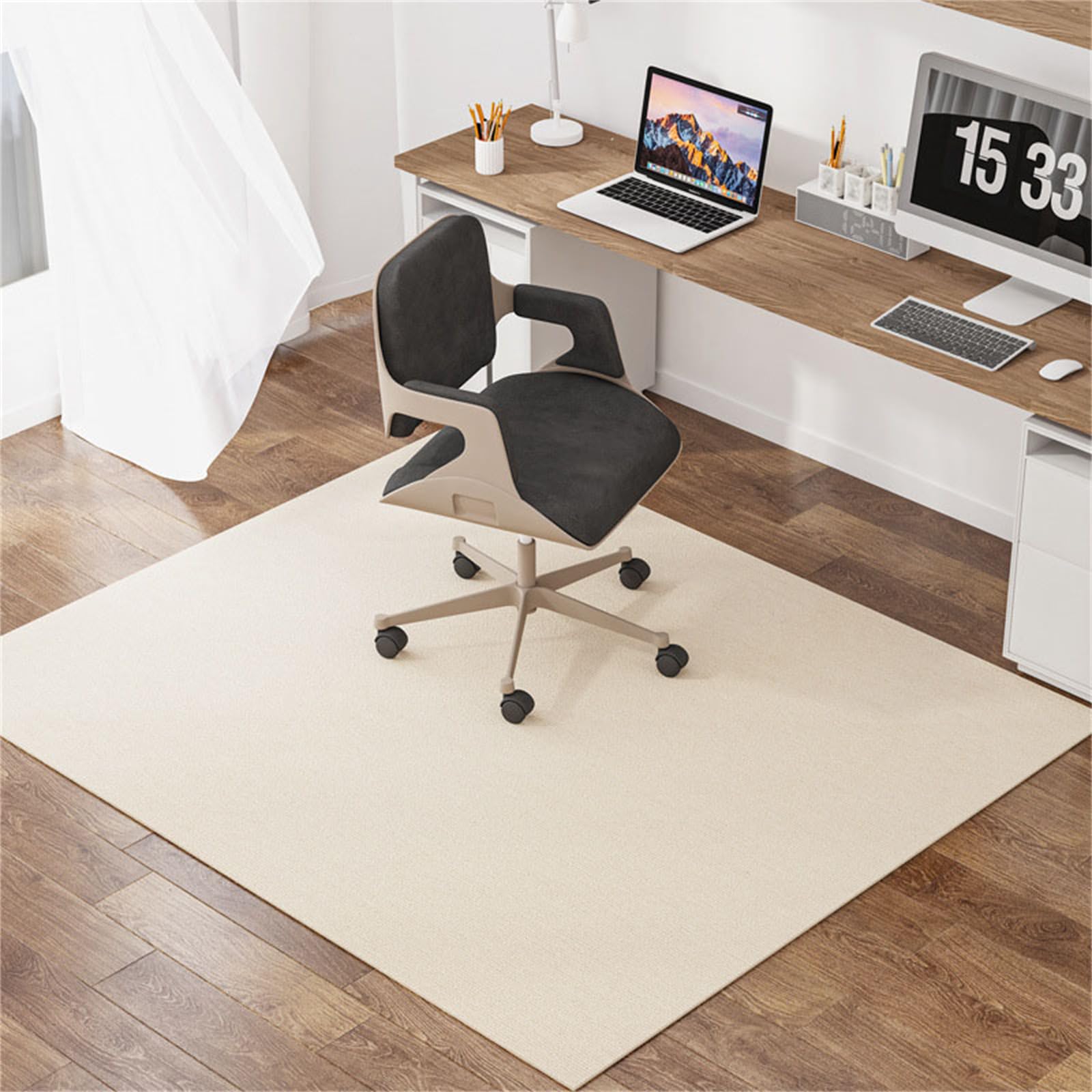 Hixingo Office Chair Mat for Carpeted and Hardwood Floors, Solid Colour Non-Slip Rolling Chair Desk Rug TPE Carpet Floor Protecto-Easy Glide (Beige,90 * 90cm)