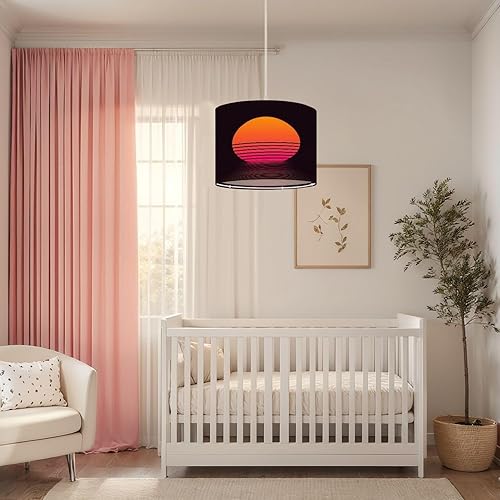 Miniatura 2 de Plug In Pendant Light retro sun 80 s style Retrowave synthwave futuristic sunset Trendy Hanging Lamp with Clear Cord Fabric Shade Dimmable Switch
