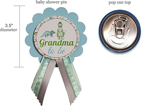 Miniatura 9 de Alfileres de dinosaurio para baby shower para la familia, azul y verde, It's a Boy Baby Sprinkle, Cartulina cintas de raso, Sin gemas.