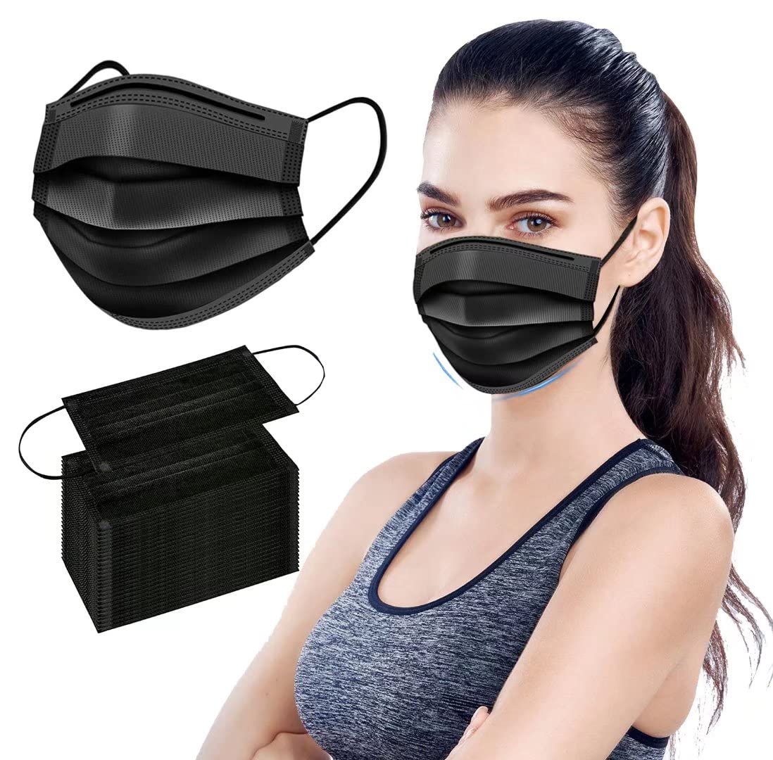 WCOLAS Black Face Masks, 500 PCS Black Disposable Masks, 3 Ply Face Masks for Adults